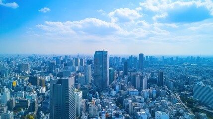 Fototapeta premium Spectacular Aerial View of Tokyo Skyline Under a Bright Cloudy Sky