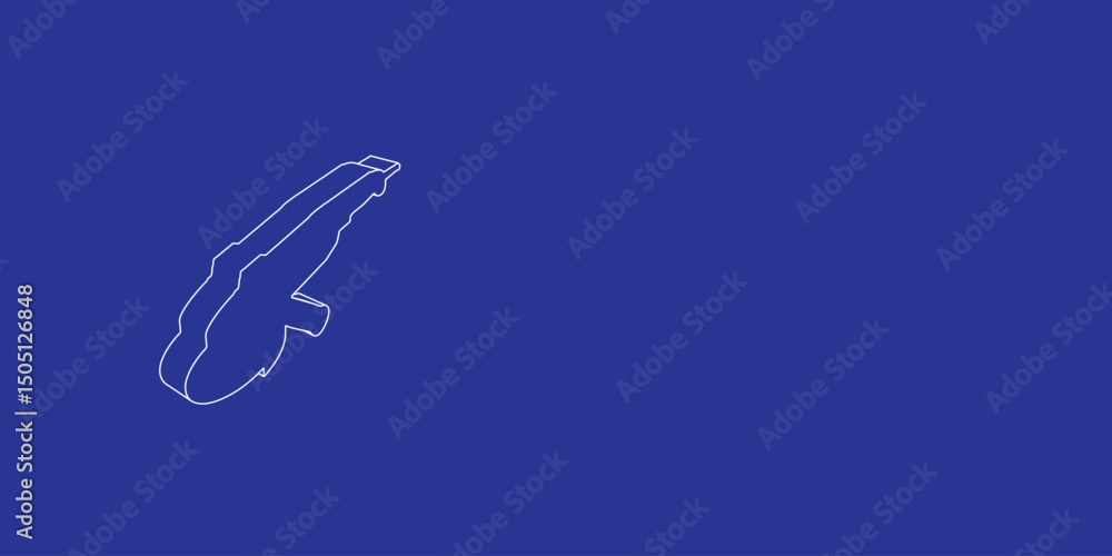 Poster the outline of a large angle grinder symbol made of white lines on the left. 3d view of the object i