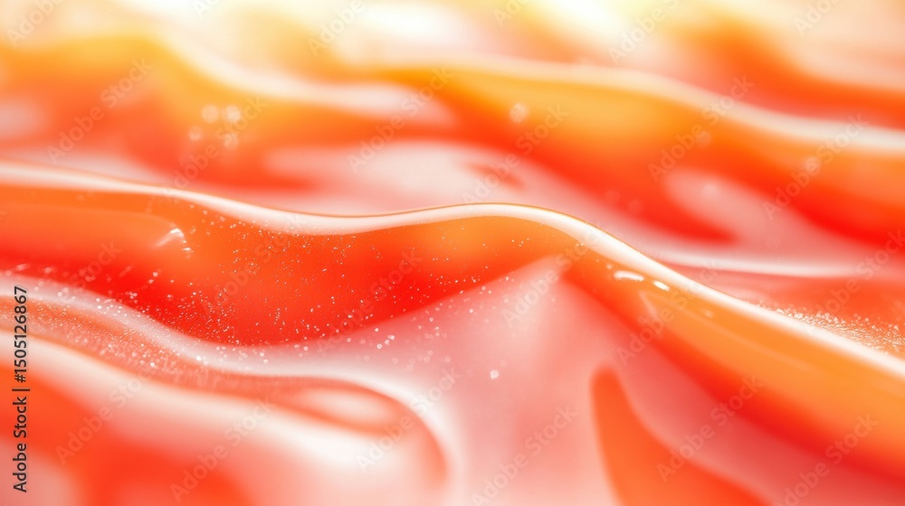 Poster vibrant orange liquid flows smoothly in soft waves, capturing light and creating a mesmerizing textu
