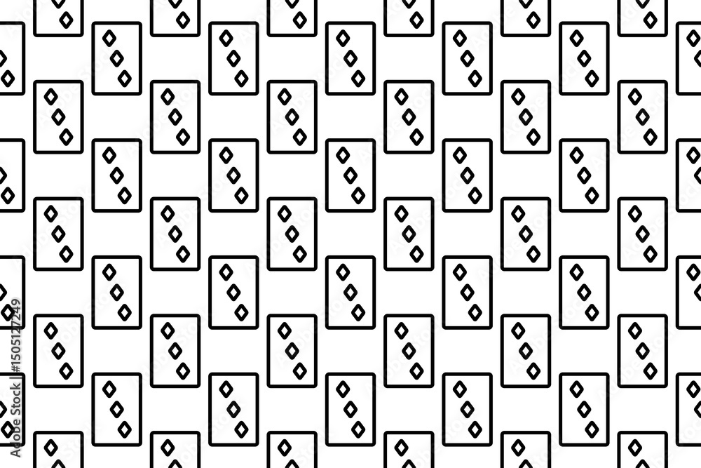 Poster seamless pattern completely filled with outlines of three of diamonds playing cards. elements are ev