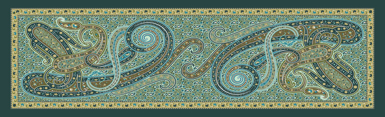 Modern Kalamkari Digital Scarf Design &ndash; Indian Folk Textile Pattern