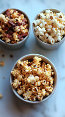 Popcorn trio in a minimalist presentation