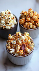 Popcorn trio in a minimalist presentation