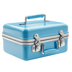 Doctor Medical Kit Box in Blue Color on a Clear Surface isolated on a white background.