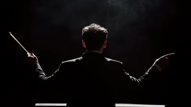 conductor on black background with dramatic light