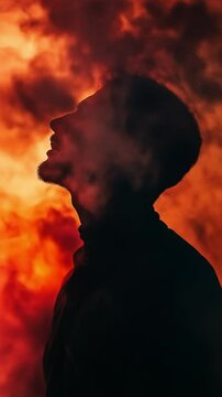 Silhouette of a man in fire