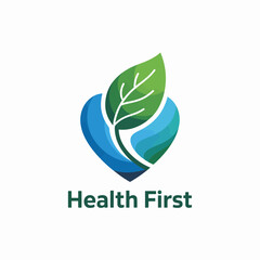 Fototapeta premium Green and Blue Heart with Leaf Healthcare Logo
