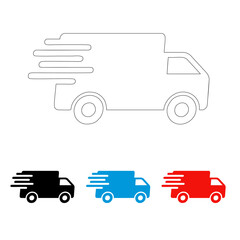 running car icon, line icon, black, dark blue and red color, suitable for delivery icon