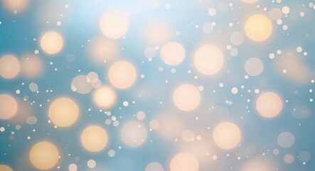 Obraz premium Abstract Bokeh Background with Light Blue Gradient and Warm White and Yellow Twinkling Light Spots