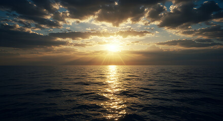 Obraz premium Sunset over the Ocean with Dramatic Clouds