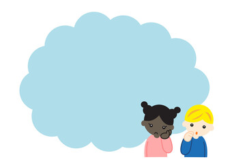 コピースペース　考える黒人の女の子と白人の人の男の子