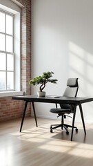 🔹 Urban Studio with Bonsai Beauty 🔹
A striking mix of industrial aesthetics and zen influence, this black desk paired with a bonsai tree and brick wall background makes a AI-generated image
