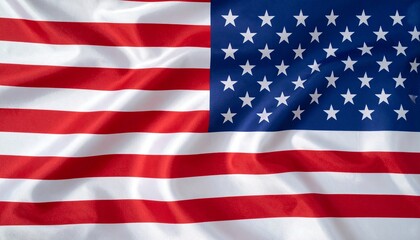 Obraz premium An American flag, with its red and white stripes and blue field of stars, waves patriotically in the wind