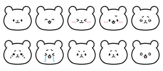 かわいい白くまの表情アイコンセット