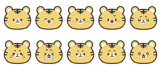 かわいいトラの表情アイコンセット