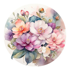 Floral flower round frame on transparent background 