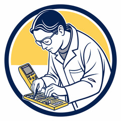 Vector illustration of technician using multimeter on a motherboard, isolated on transparent background