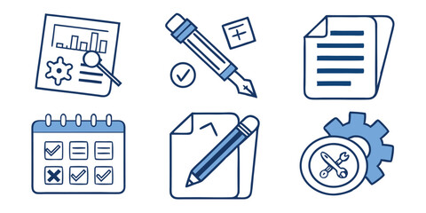 Edit & Modification Icon Set – Blue-Themed Vector Icons for Writing, Updating, and Document Tools