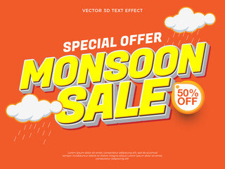 3D monsoon sale special offer with editable text effect