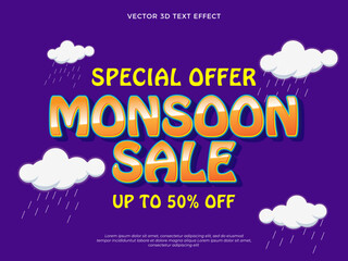 Monsoon season sale banner template with editable text effect