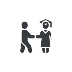 Teacher and student shaking hands vector icon