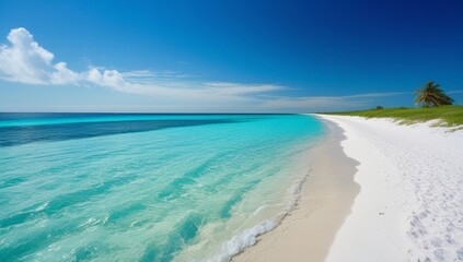 Idyllic Tropical Beach Scene with Turquoise Water and White Sand Paradise