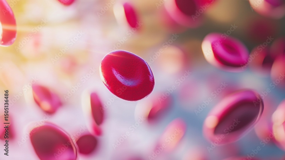 Poster red blood cells float in a dynamic formation, showcasing their role in transporting oxygen through t