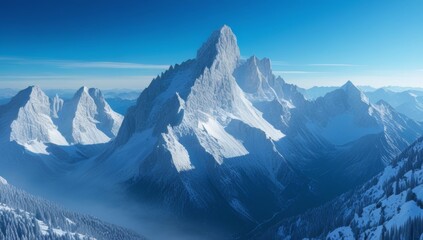 Snow-Capped Mountains Under a Clear Blue Sky Creating a Majestic Winter Landscape