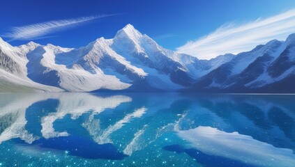 Majestic snow-covered mountains mirroring on the pristine alpine lake surface
