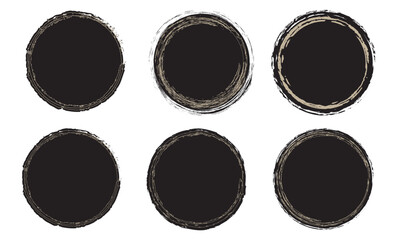 Set of black grunge circles shapes on a white background. Paint brush stamp collection. Vector brush circle. Grunge round shape. Vector brush circle. vector illustration.
