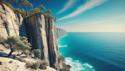 Breathtaking Cliffside Scenery Overlooking the Turquoise Ocean with Clear Blue Sky