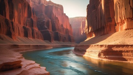 Majestic canyon landscape with a turquoise river flowing through the valley