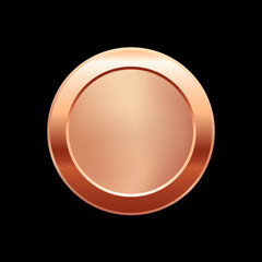 Bronze award medal. 3d metal winner emblem. Round copper button, stamp, frame, seal, badge, prize, trophy design element. Vector illustration isolated on black.