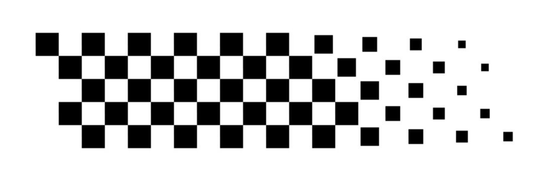 Racing flag background. Diagonal checkered flag pattern in black and white with a fading effect. Classic racing theme for motorsport textiles, banners, graphic, designs. Abstract vector illustration.