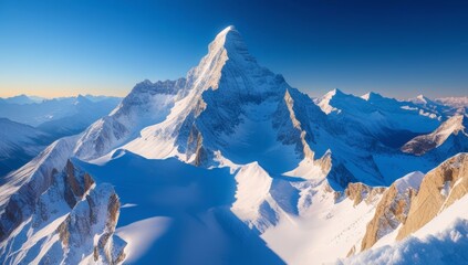 Majestic Snow-Capped Mountain Range Under a Clear Blue Sky in Winter Scenery