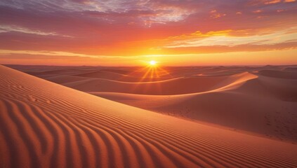 Golden Hour Over the Majestic Sand Dunes Landscape with Dramatic Sunset