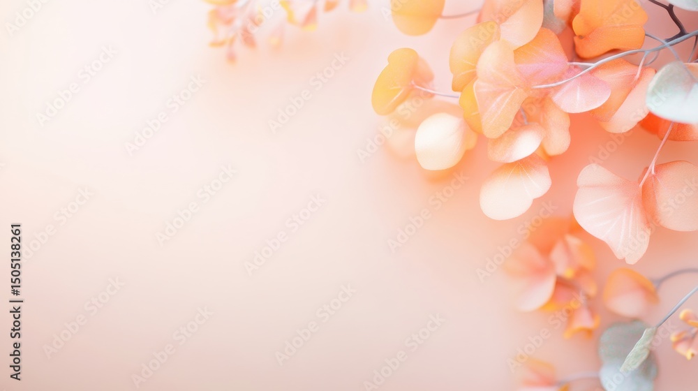 Poster peach-colored leaves display softness and tranquility, creating a serene atmosphere against a gentle