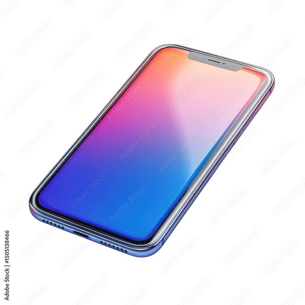 Poster a modern smartphone displaying a vibrant gradient screen against a stark on transparent background