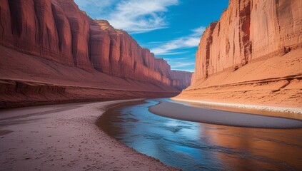 Arizona's Majestic Canyon Landscape with Flowing River and Clear Blue Sky