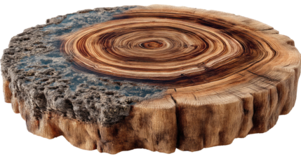 Wooden Section Displaying Annual Rings: An eye-level view of a cut wooden section reveals intricate annual rings, showcasing the history and resilience of the tree, in the timeless beauty of nature.