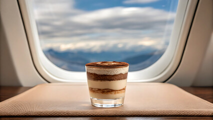 Foodie travel private jet foodie enjoys private jet travel moment with delicious layered dessert served on leather tray