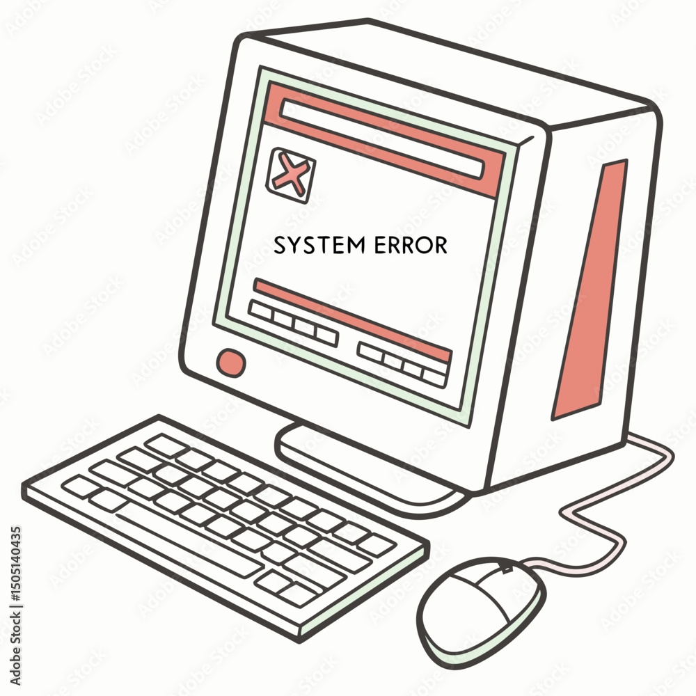 Poster vector illustration of desktop computer showing system error, isolated on white background