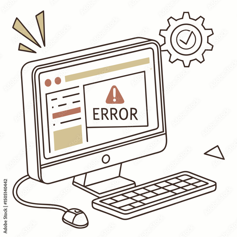 Poster vector illustration of desktop computer showing system error, isolated on white background