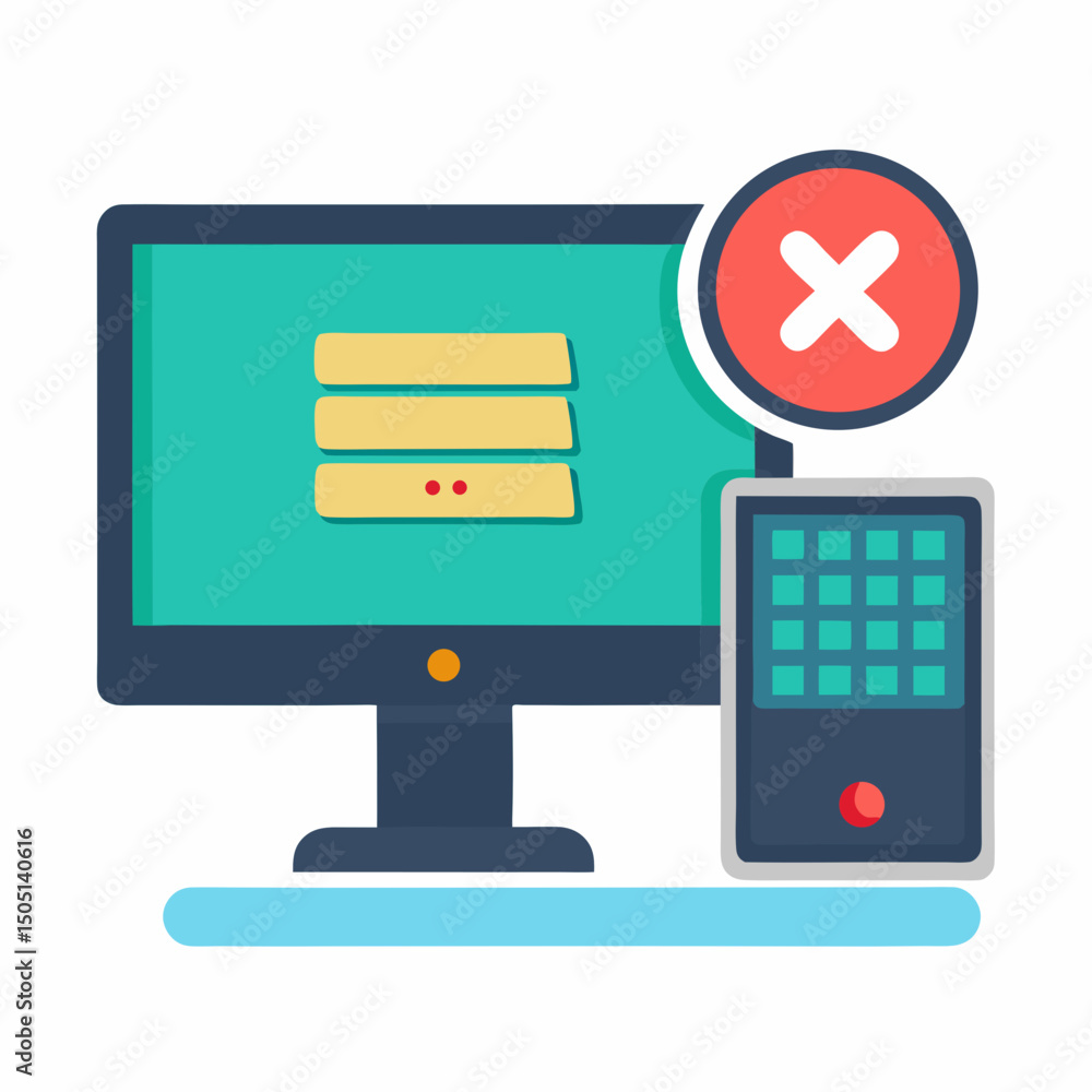 Poster vector illustration of desktop computer showing system error, isolated on white background