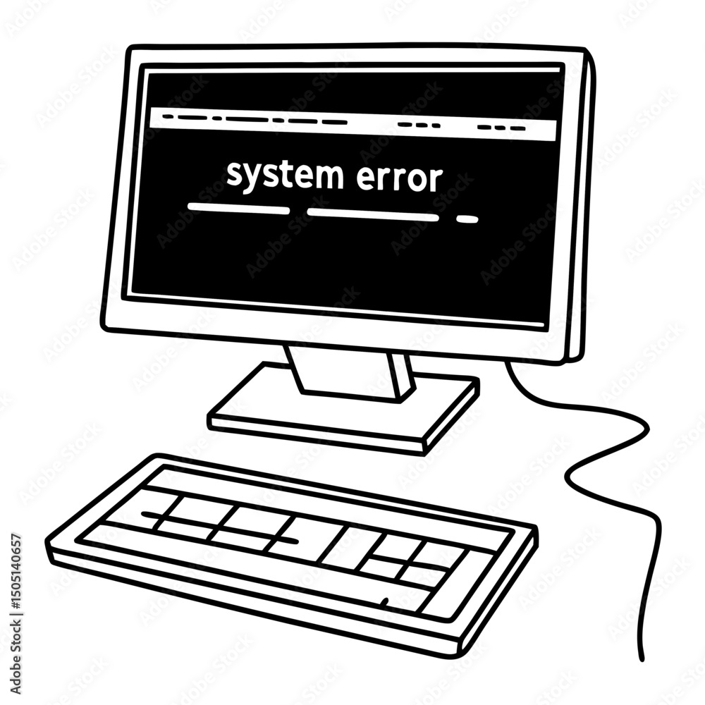 Poster vector illustration of desktop computer showing system error, isolated on white background