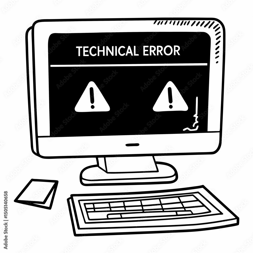 Poster vector illustration of desktop computer showing system error, isolated on white background