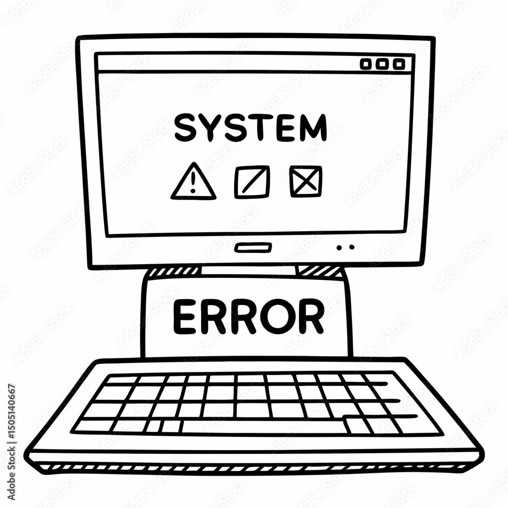 Poster vector illustration of desktop computer showing system error, isolated on white background