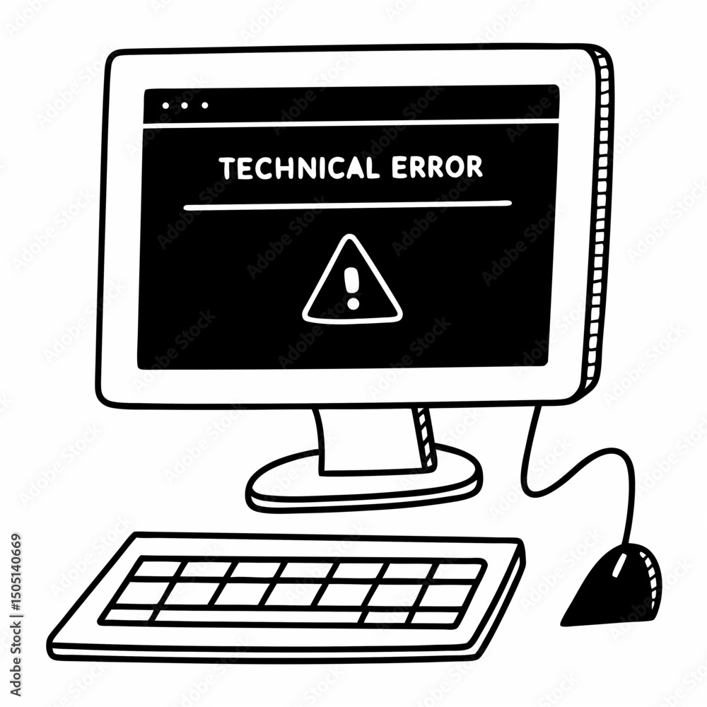 Poster vector illustration of desktop computer showing system error, isolated on white background