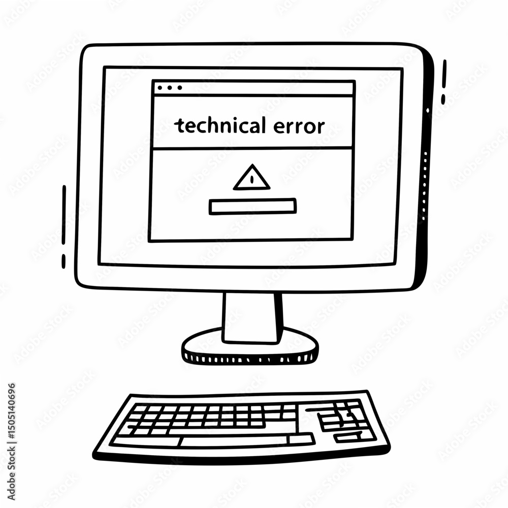 Poster vector illustration of desktop computer showing system error, isolated on white background