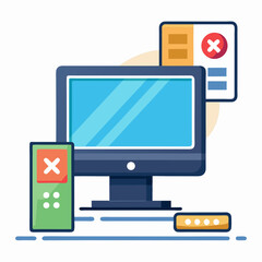 Vector illustration of desktop computer showing system error, isolated on white background